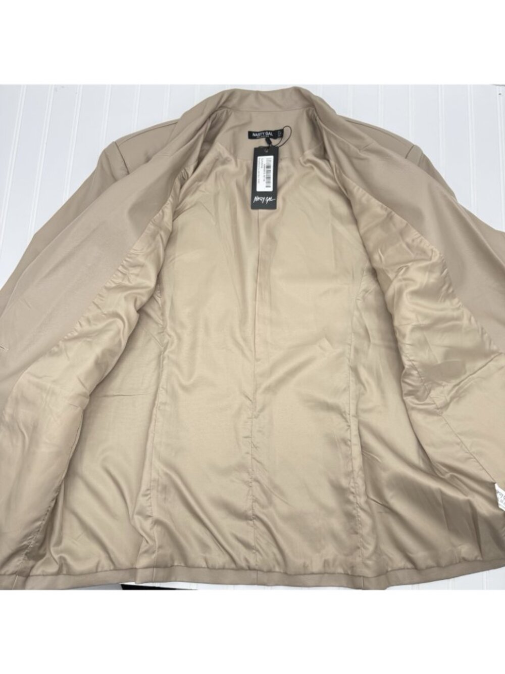 Nasty Gal Oversized Boyfriend Faux Leather Blazer US 4 UK 8 Taupe - Picture 5 of 8